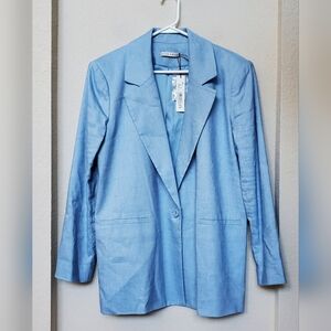 Alice + Olivia Light Blue Linen Blend One Button Blazer.  Size 12.  NWT